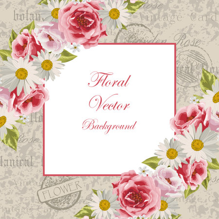 Vector illustration of a beautiful vintage frame with flowers for invitations and birthday cards.のイラスト素材