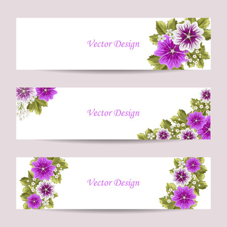 Set of horizontal banners. Beautiful compositions with mallows on white background.のイラスト素材