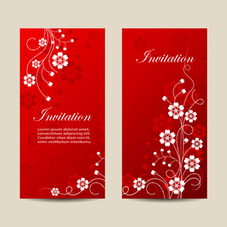 Set of vertical banners. Beautiful floral pattern on red background.のイラスト素材