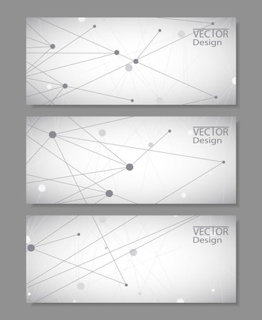 Set of horizontal banners. Abstract geometric background with connected lines and dots. Vector illustration.のイラスト素材