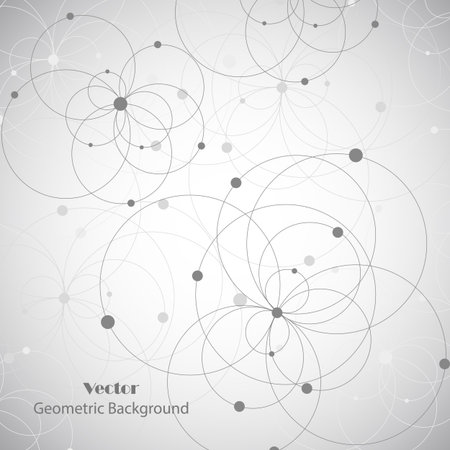 Abstract geometric background with connected circles and dots in a shape of flowers. Vector illustration.のイラスト素材