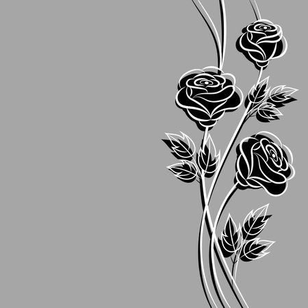 Beautiful bouquet of black roses on gray background.のイラスト素材