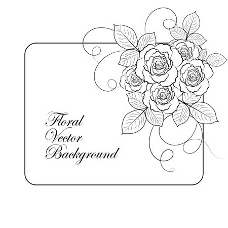 Vloral vector illustration with beautiful roses and leaves in black and white style.のイラスト素材