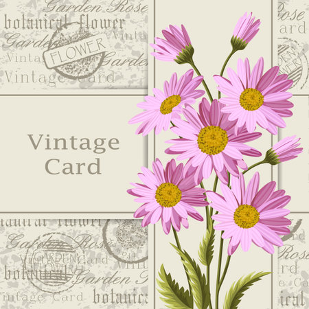 Beautiful flowers for invitation card. Vintage postcard background. Vector illustration.のイラスト素材