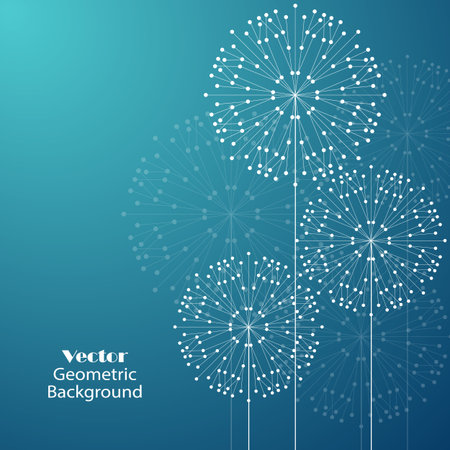 Abstract geometric background with connected lines and dots in a shape of flowers. Vector illustration.のイラスト素材