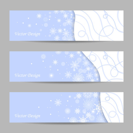 Set of 3 winter banners. White snowflakes on blue background.のイラスト素材