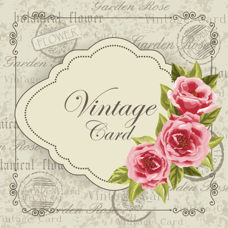 Beautiful invitation card with flowers. Vintage postcard background. Vector illustration.のイラスト素材