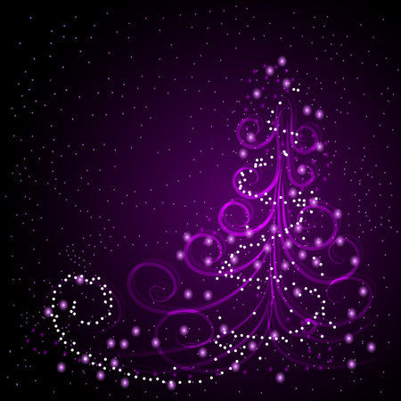 Winter greeting card with Christmas tree, stars and snowflakes.のイラスト素材