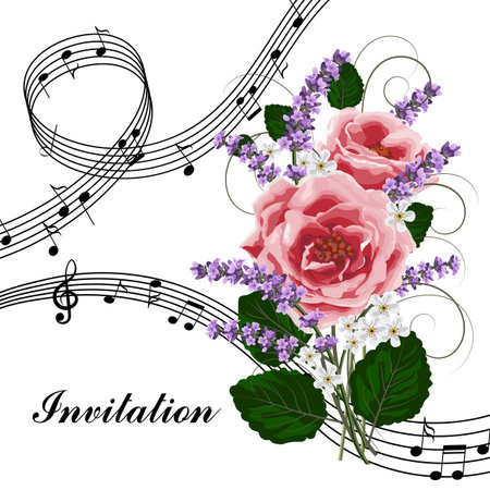 Pink roses with music notes.のイラスト素材