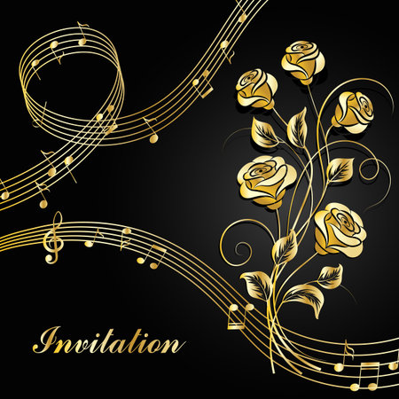 Gold roses with music notes.のイラスト素材