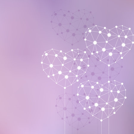 White hearts made of connected lines and dotsのイラスト素材