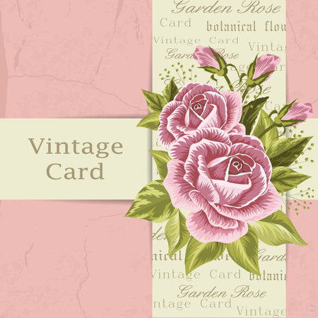 Beautiful flowers for invitation card. Vintage postcard background. Vector illustration.のイラスト素材