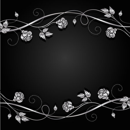 Silver flowers with shadow on dark background.のイラスト素材