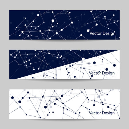 Set of horizontal banners. Abstract geometric background with connected lines and dots. Vector illustration.のイラスト素材