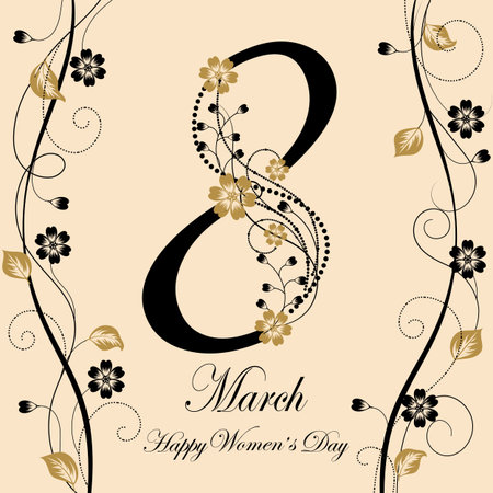 8 March lettering greeting card with beautiful flowersのイラスト素材