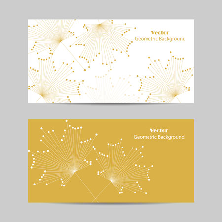 Set of horizontal banners. Abstract vector maple leaves made of connected lines and dots on white background.のイラスト素材