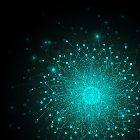 Geometric pattern with connected lines and dots. Vector illustration on dark background.のイラスト素材