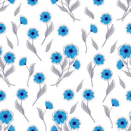 Seamless pattern with blue flowers on whiteのイラスト素材