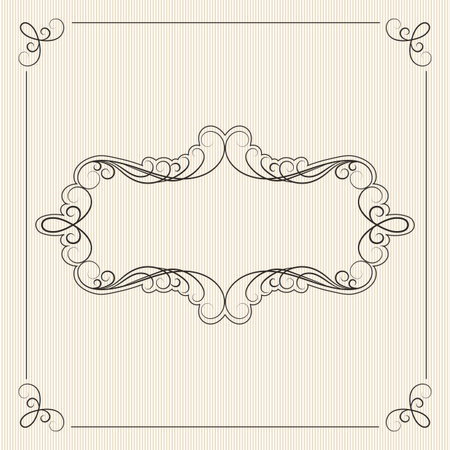 Brown calligraphy ornamental decorative frame on white striped backgroundのイラスト素材