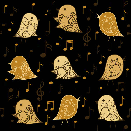 Seamless pattern with birds and musical elementsのイラスト素材