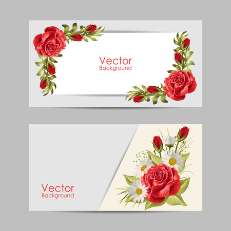 Set of horizontal banners with beautiful rosesのイラスト素材