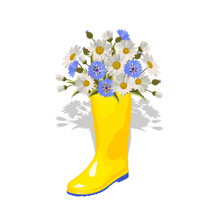 Rubber boot with a bouquet of flowers.のイラスト素材