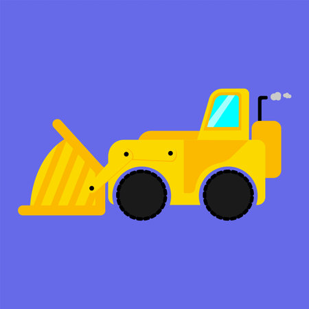 Cute Yellow and Orange Excavator Truck with Rounded Edges in Flat Styleのイラスト素材