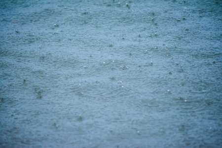large raindrops falling on the sea during a strong thunderstorm on the Mediterranean Sea