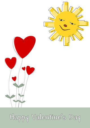 Hearts - red heart flower with green leafs のイラスト素材