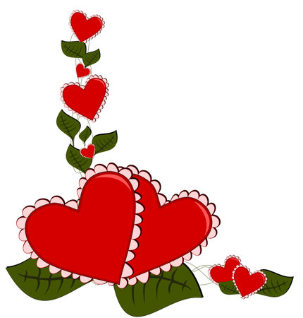 Hearts - red heart flower with green leafsのイラスト素材