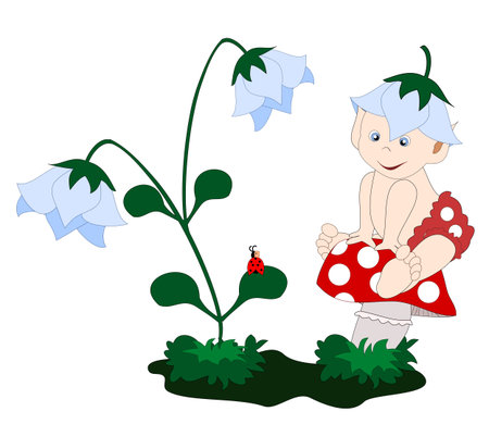 a little elf on a toadstoolのイラスト素材