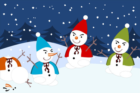 Greeding card with dancing snowman - Merry Christmasのイラスト素材