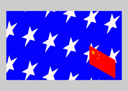 USA versus China. Chinese flag and american flag. Trade war, economic war. Tax tariff, price war.のイラスト素材