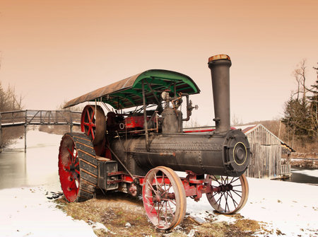 old steam engine on the shore of the Erie Canal in Camillus, New Yorkのeditorial素材