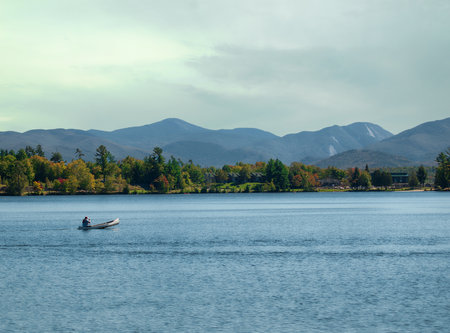 view of Lake Placid, New Yorkの写真素材