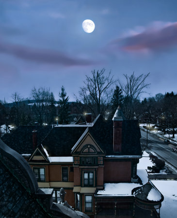 village at night from a roofの写真素材