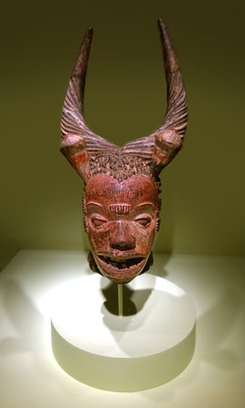 Washington, DC, USA. March 10,2014. Smithsonian African Art Museum. Mask of the Boki people, middle Cross River region, Nigeria. Circa late nineteenth century. Donated to the museum by  the Walt Disney World Co.のeditorial素材