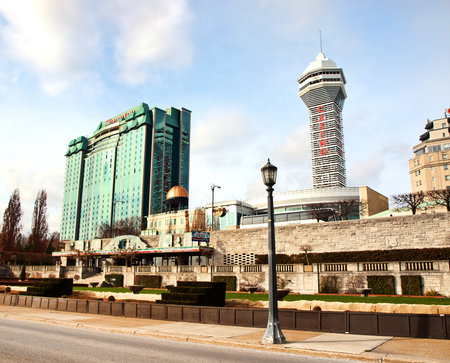 Niagara Falls; Ontario; Canada; December, 20,2015. View of hotels and casinos from Niagara Boulevard in Niagara Falls City, Ontario, Canadaのeditorial素材