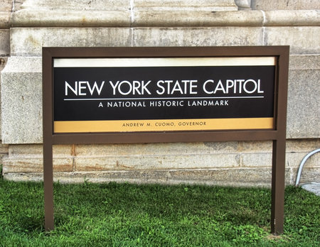 Albany, New York, USA. September, 4,2016. Sign on the lawn of the New York State capitolのeditorial素材