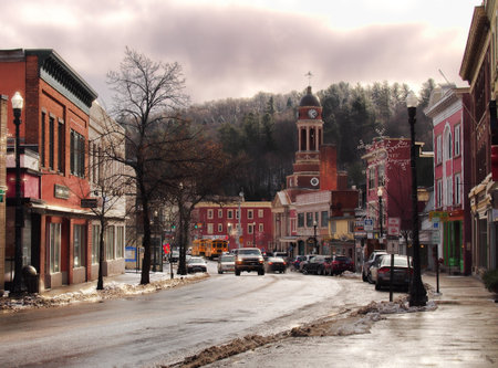 Saranac Lake , New York, USA. January 19, 2017. The beautiful small village of Saranac Lake, New York located in the Adirondack State Park in wintertimeのeditorial素材