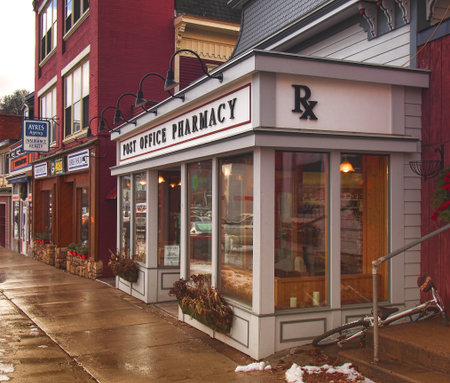 Saranac Lake , New York, USA. January 19, 2017. The Post Office Pharmacy  in downtown Saranac Lake, New Yorkのeditorial素材