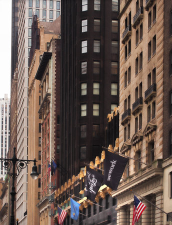 Flags and skyscrapers in New York City