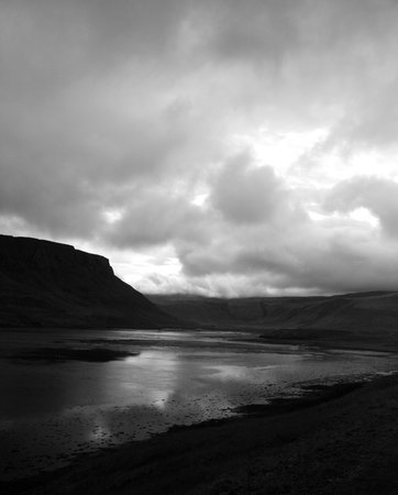 Black and white lake Icelandの写真素材