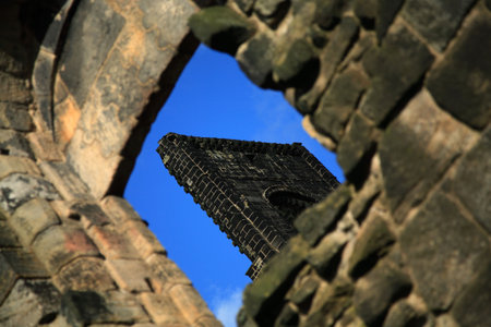 Kirkstall Abbey window taken on the diagonalの写真素材