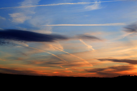 Amazingly colourful sunset over Leeds West Yorkshireの写真素材