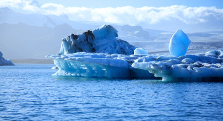 Stunning blue icebergs Jokulsarlon lagoon Iceland