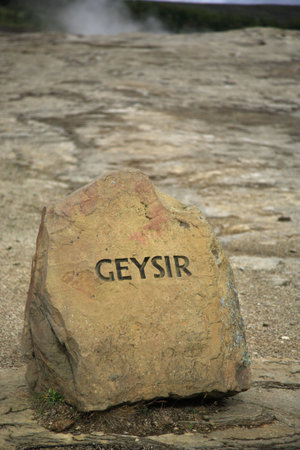 Geysir sign for the world famous geysir Icelandの写真素材
