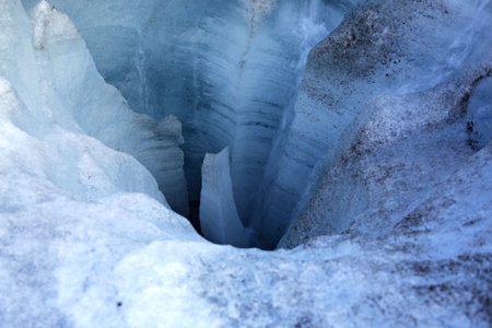 Ice crevasse in the glacial ice Iceland