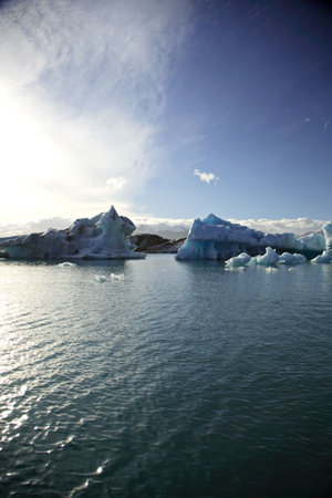 Green & Blue icebergs Jokulsarlon lagoon Icelandの写真素材