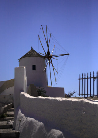 Up to the windmill Santorini Greeceの写真素材